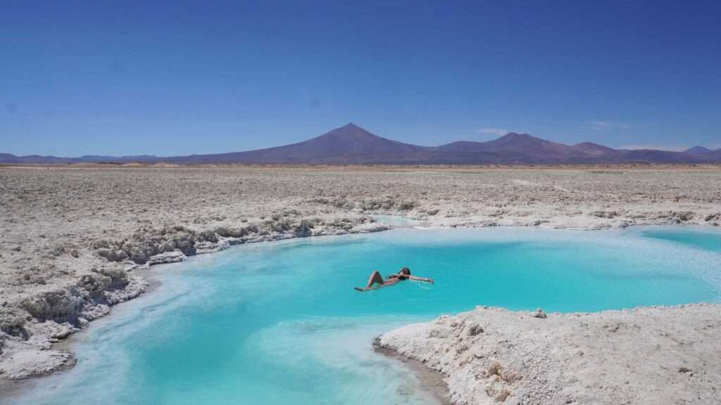 Laguna turquesa en el salar de pedernales, circuito turistico en la region de atacama por el altiplano y la ruta de los salares